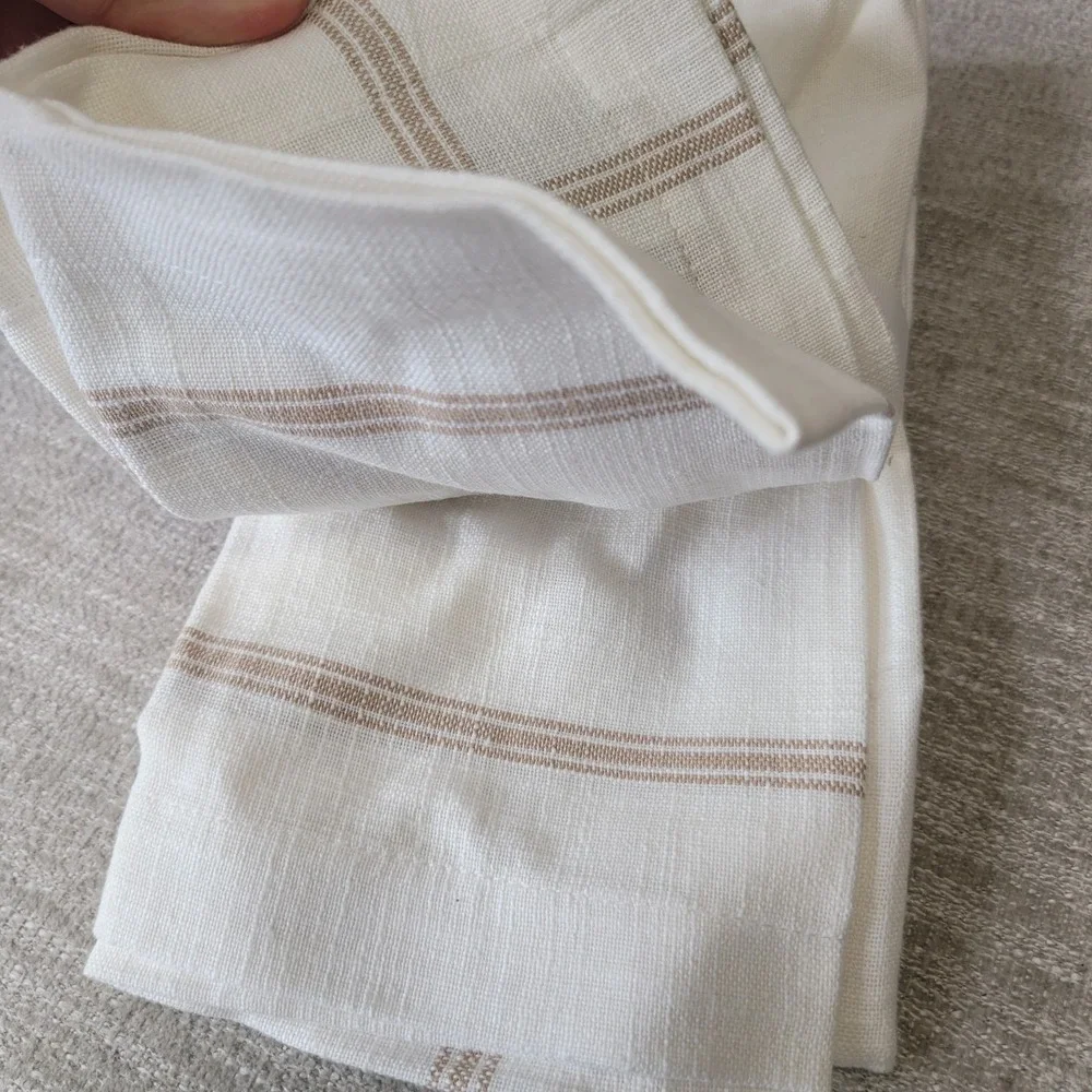 Pottery‎ Barn Dishcloth Napkins Set of 4 Cream & Beige 20x20 100 Cotton NEW